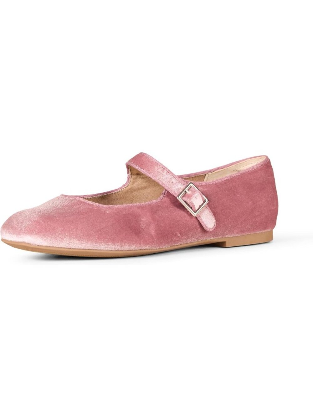 Women’s Mauve Velvet Square Toe Mary Jane Ballet Flat Strap Low Heel Shoes